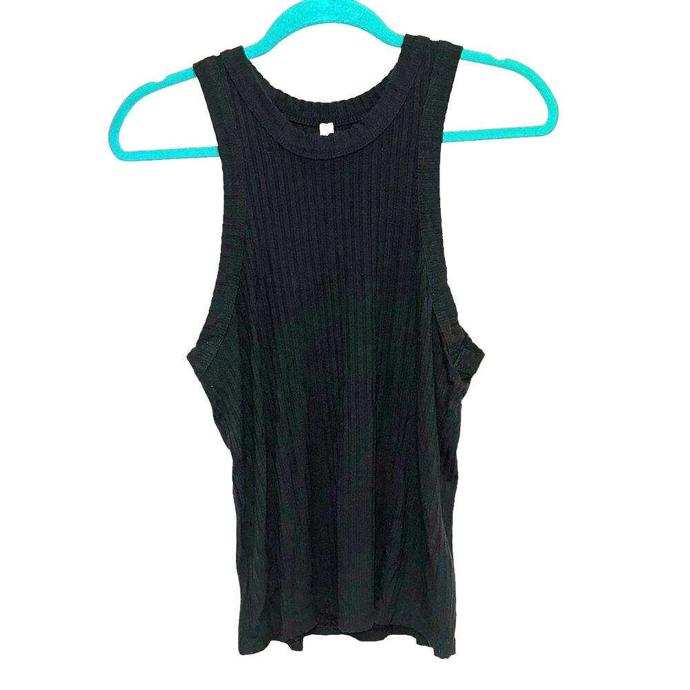 FP‎ Movement Black Ribbed Tank Top Large Athletic High Neck Workout Top